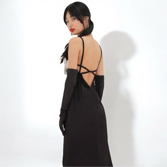 New For Love & Lemons Rita‎ Maxi Slip Dress Medium Rosetta Cup Satin Open Back - Picture 3 of 14